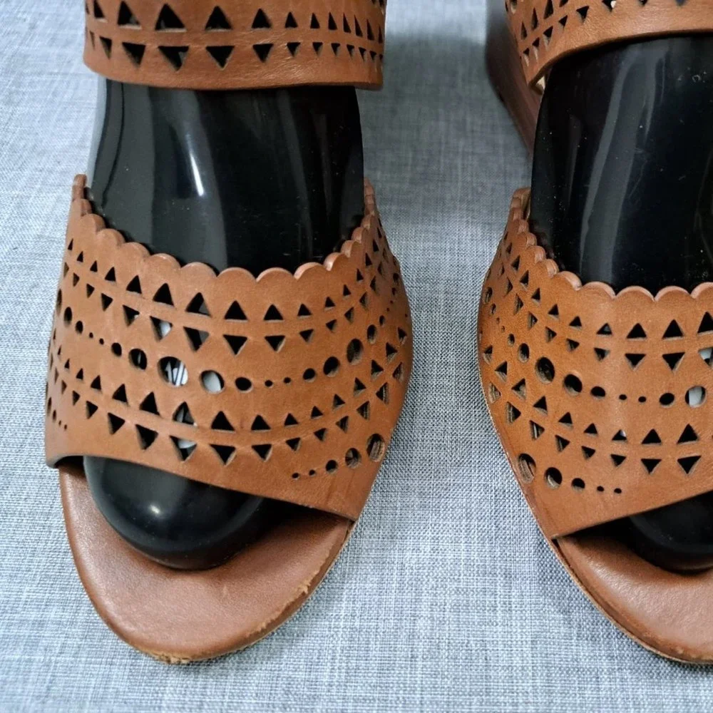 %TORY BURCH Brown Leather Wedges Sandals Size 9.5M Women / D14